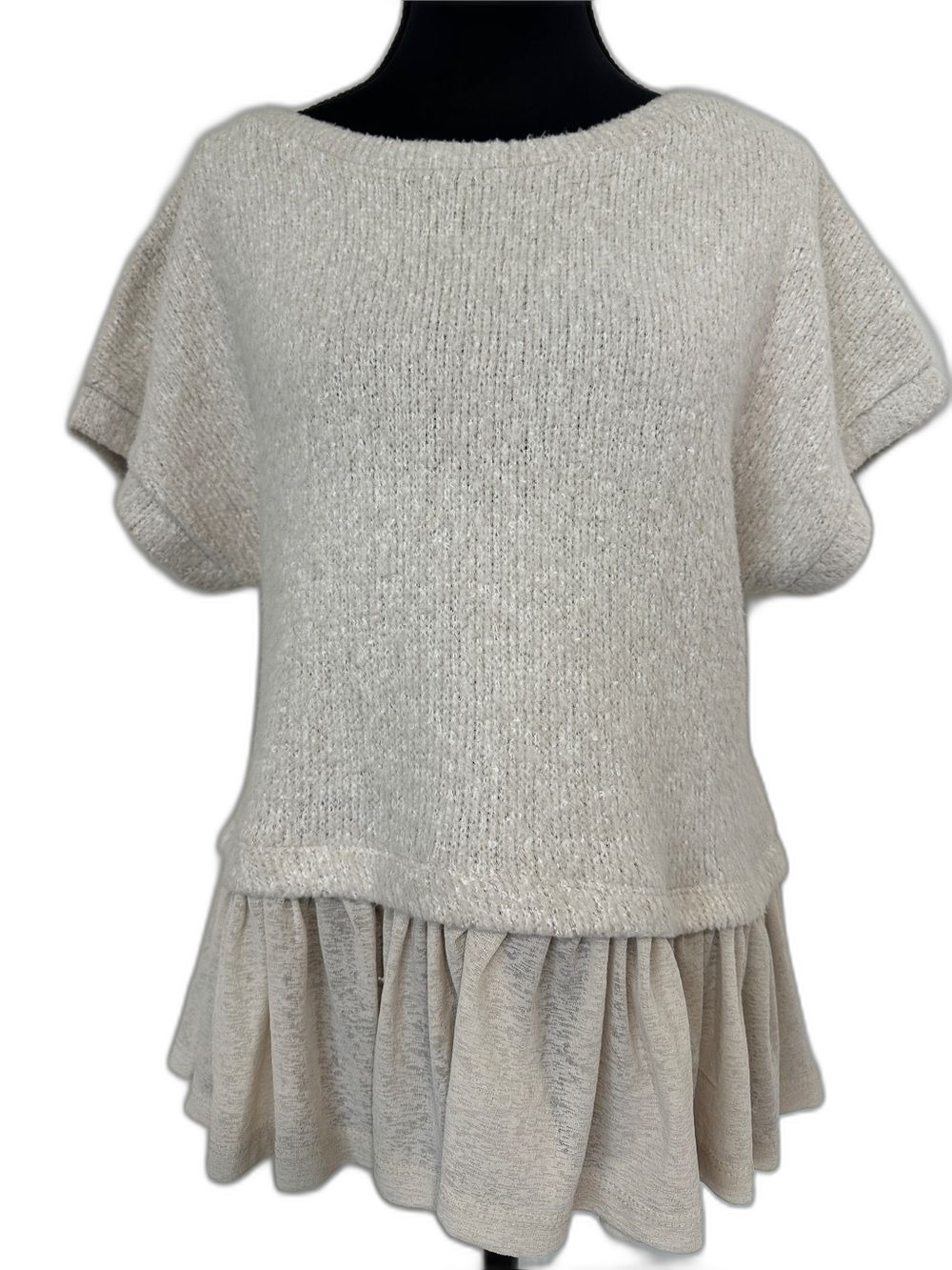 NWT- Anthropologie Casual Ruffle-Hem Short Sleeve Top - Color Pearl